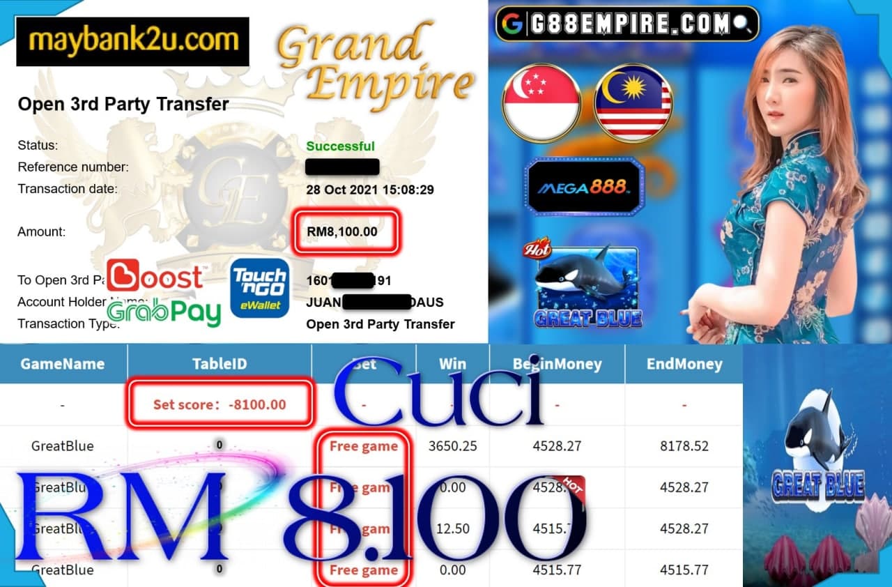 MEGA888 - GREATBLUE CUCI RM8,100 !!!