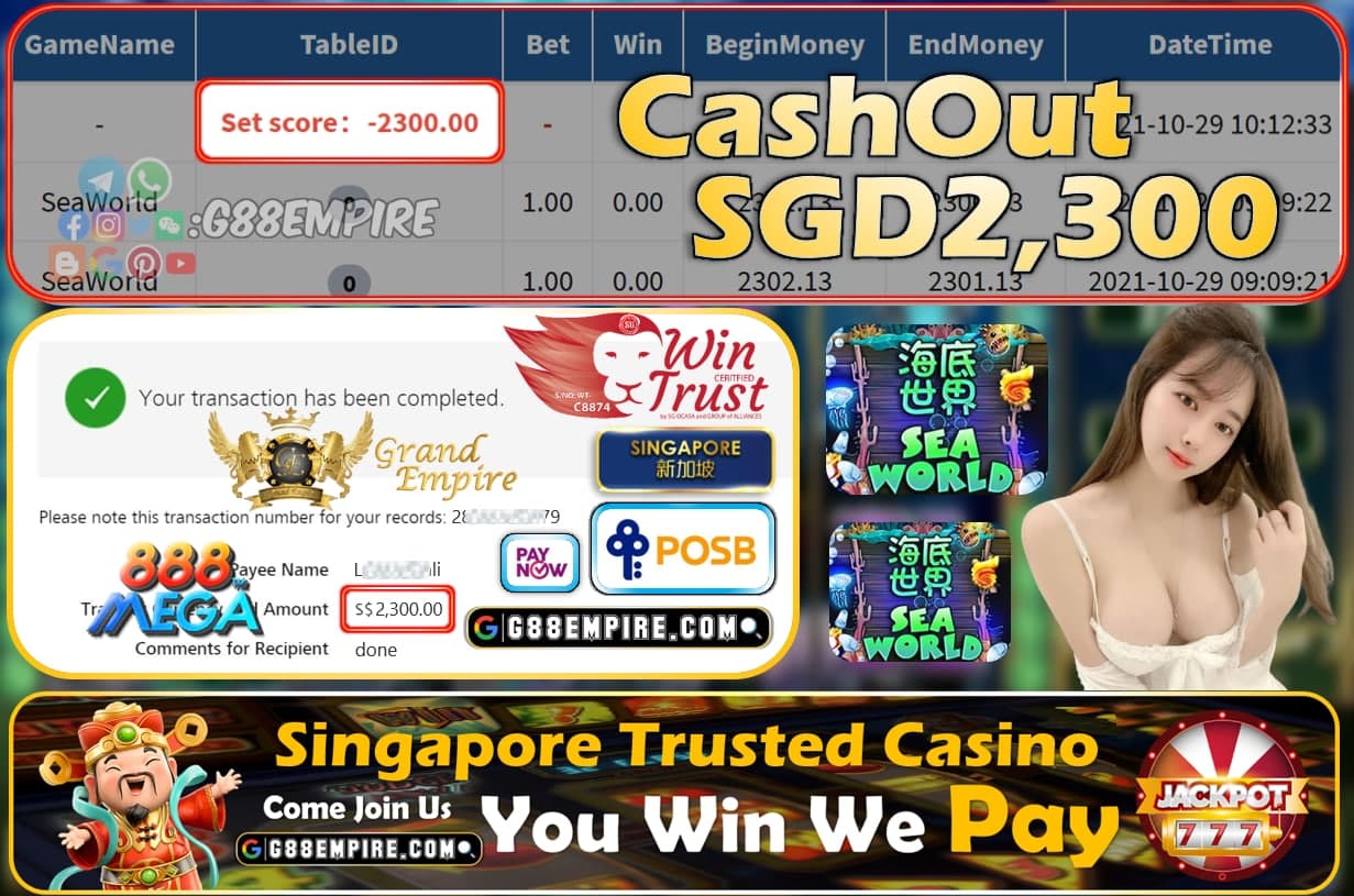 MEGA888 - SEAWORLD CASHOUT SGD2300 !!!