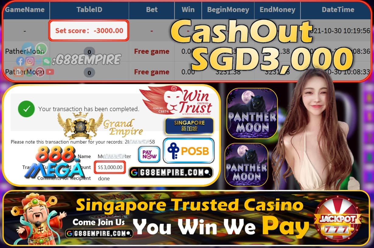 MEGA888 - PATHERMOON CASHOUT SGD3000 !!!