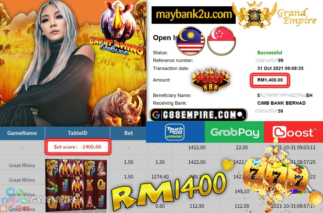 PUSSY888  - GREAT RHINO  CUCI RM1,400 !!!