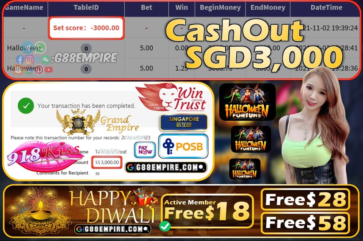 918KISS - HALLOWEEN CASHOUT SGD300 !!!