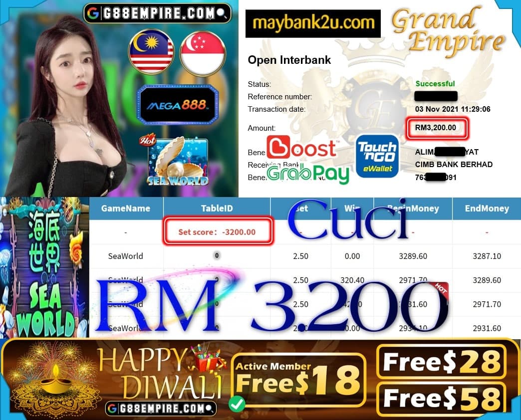 MEGA888 - SEAWORLD CUCI RM3,200 !!!