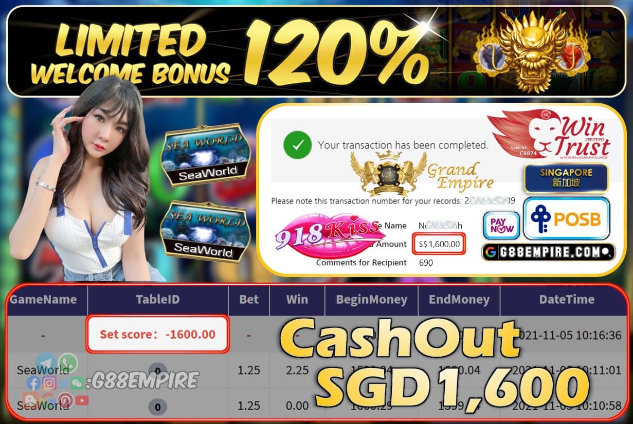 918KISS - SEAWORLD CASHOUT SGD1600 !!!