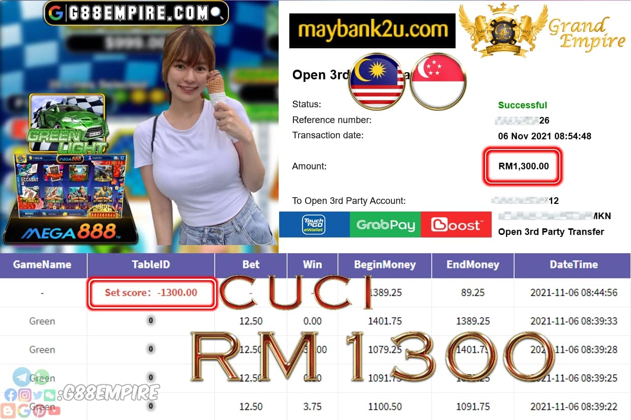 MEGA888 - GREEN CUCI RM1,300 !!!