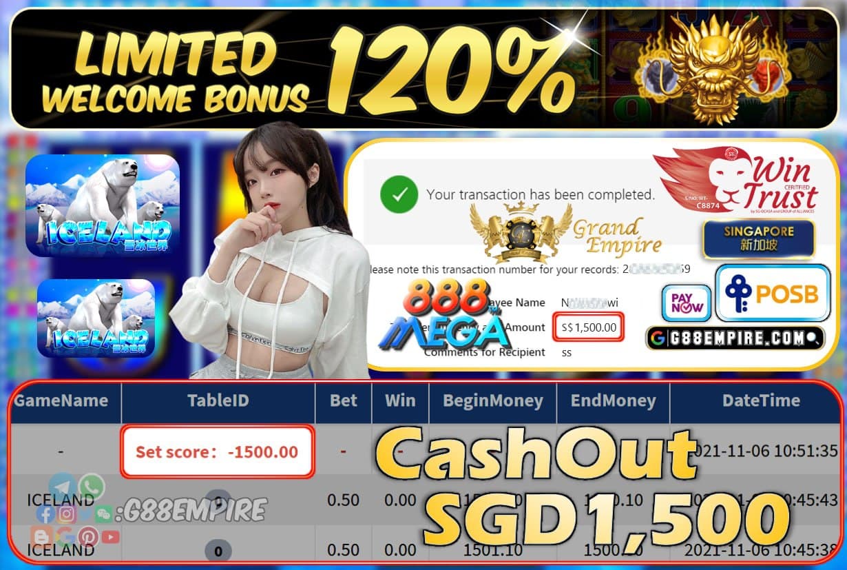 MEGA888 - ICELAND CASHOUT SGD1500 !!!