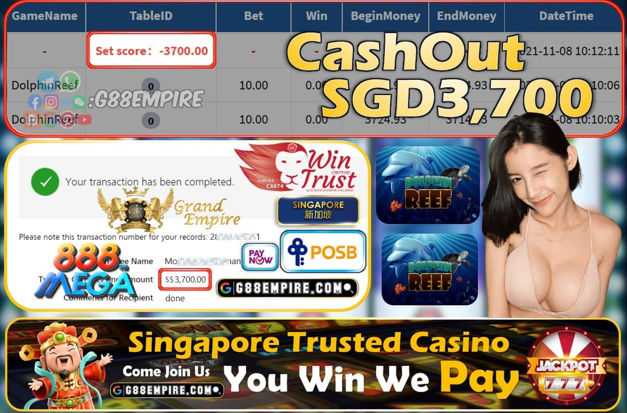 MEGA888 - DOLPHINREEF CASHOUT SGD3700 !!!