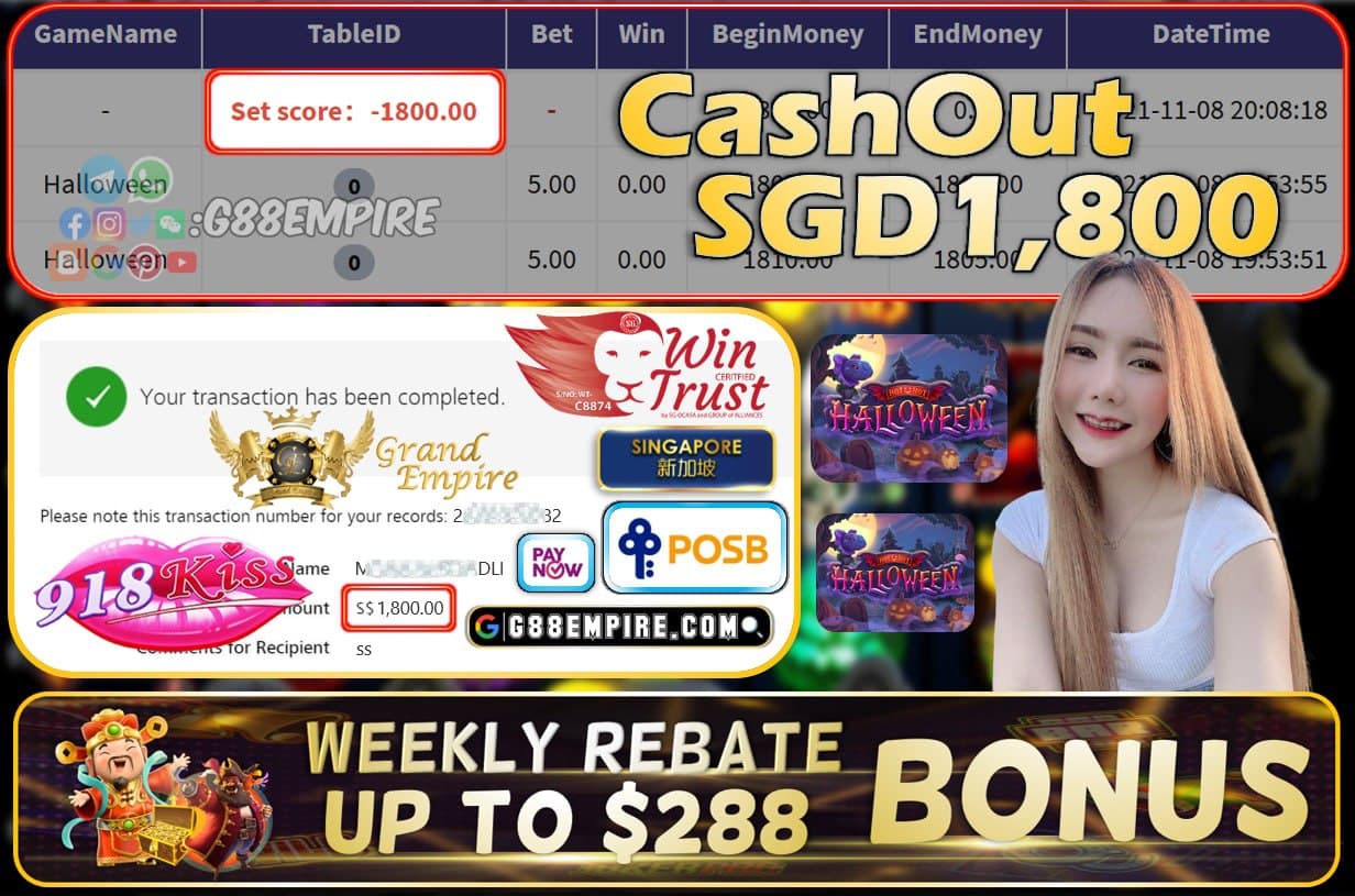 918KISS - HALLOWEEN CASHOUT SGD1800 !!!