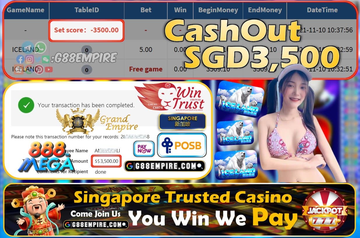 MEGA888 - ICELAND CASHOUT SGD3500 !!!