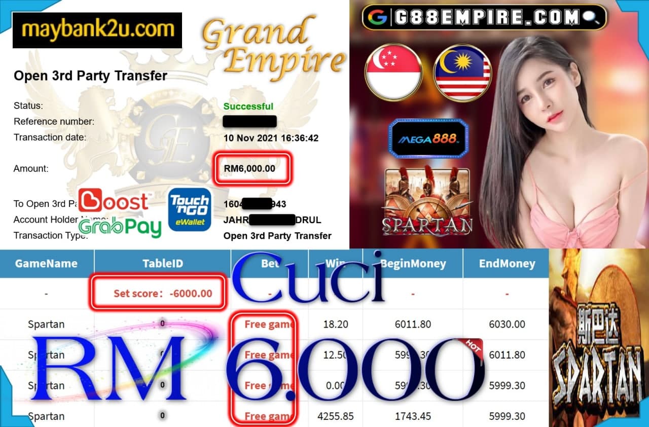 MEGA888 - SPARTAN CUCI RM6,000 !!!