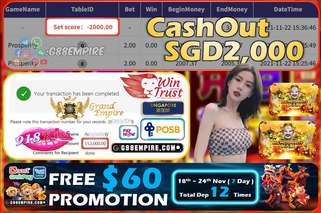 918KISS - PROSPERITY CASHOUT SGD2000 !!!