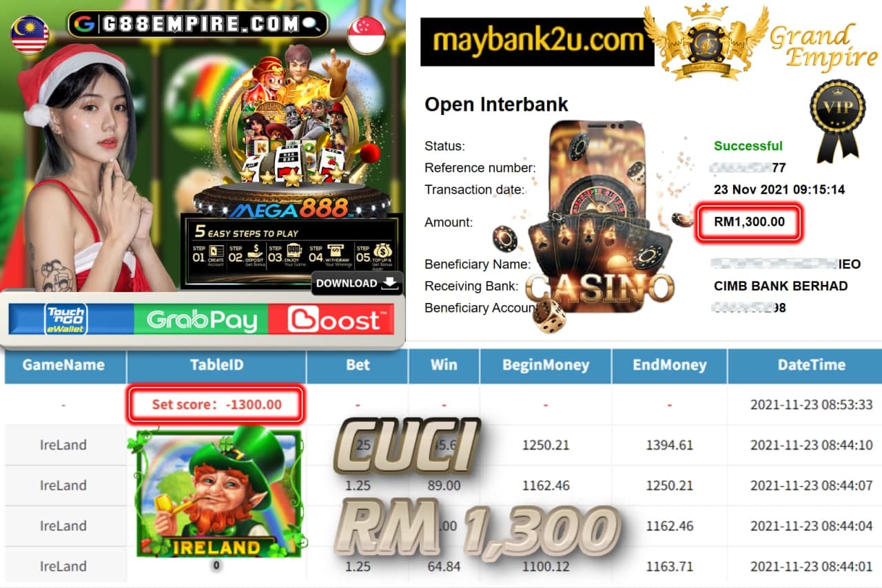 MEGA888 - IRELAND CUCI RM1,300 !!!