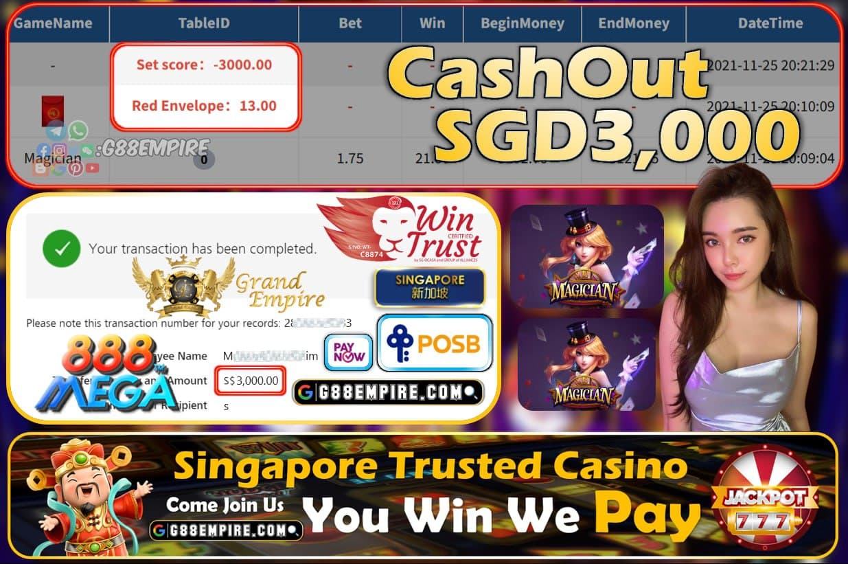 MEGA888 - MAGICIAN CASHOUT SGD3000 !!!