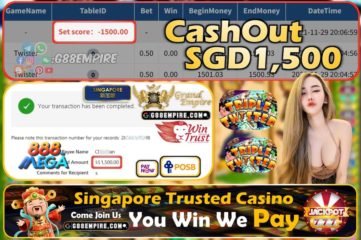 MEGA888 - TWISTER CASHOUT SGD1500 !!!