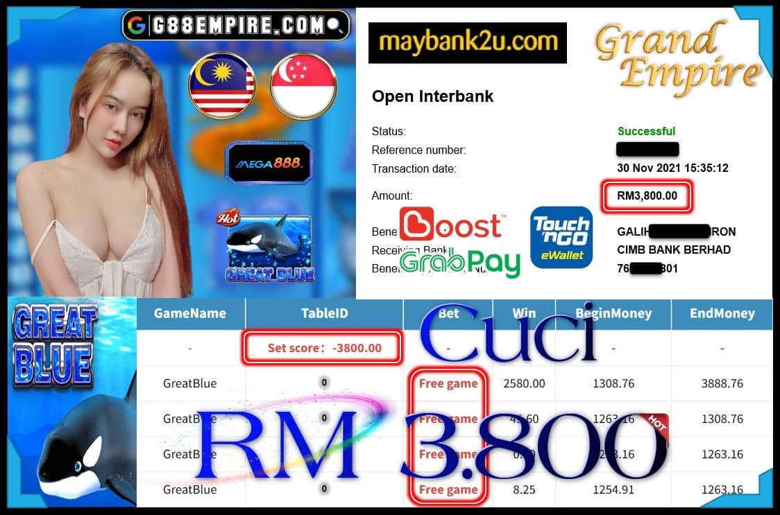 MEGA888 - GREATBLUE CUCI RM3,800 !!!