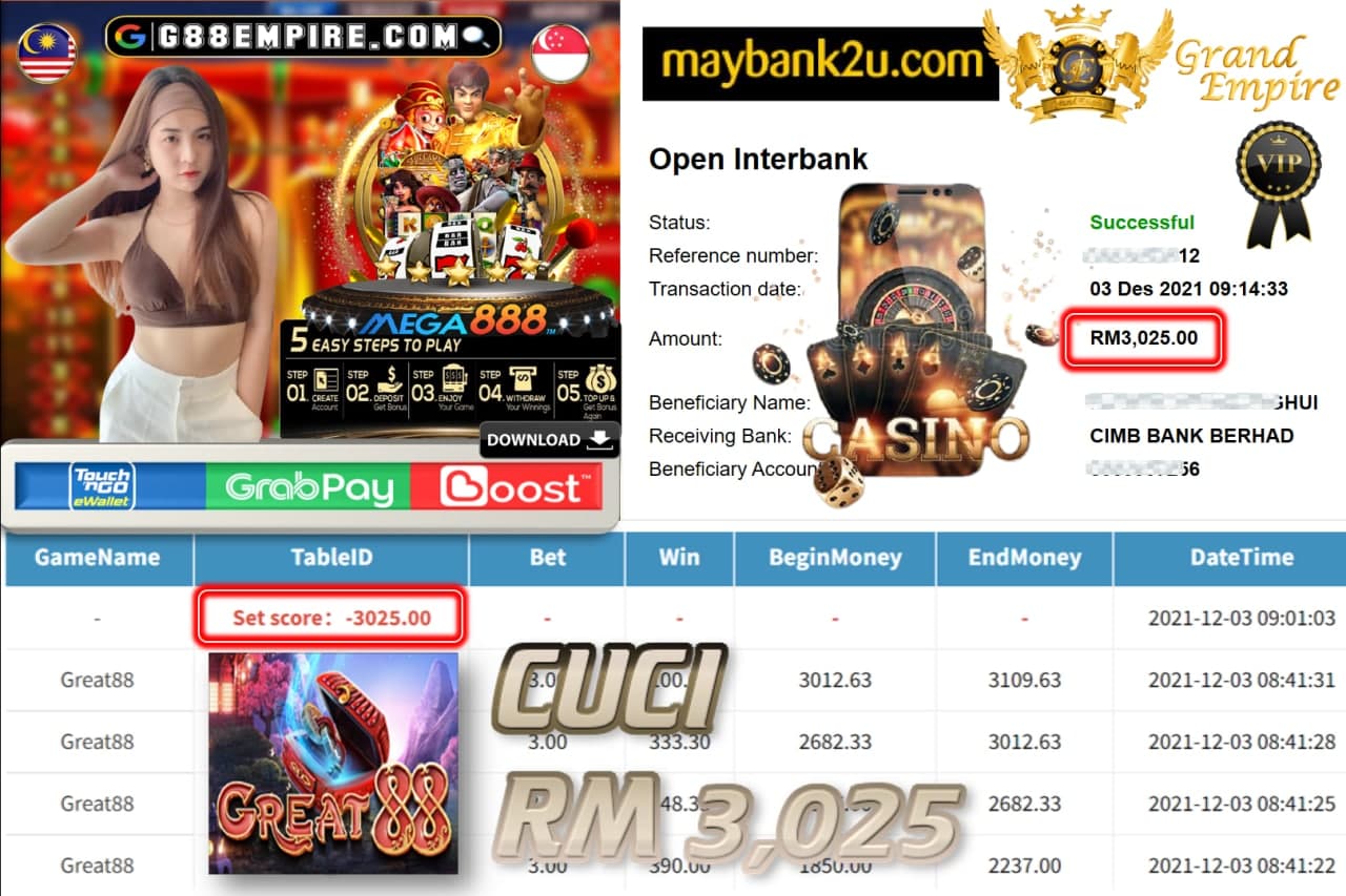 MEGA888 - GREAT88  CUCI RM3,025 !!!