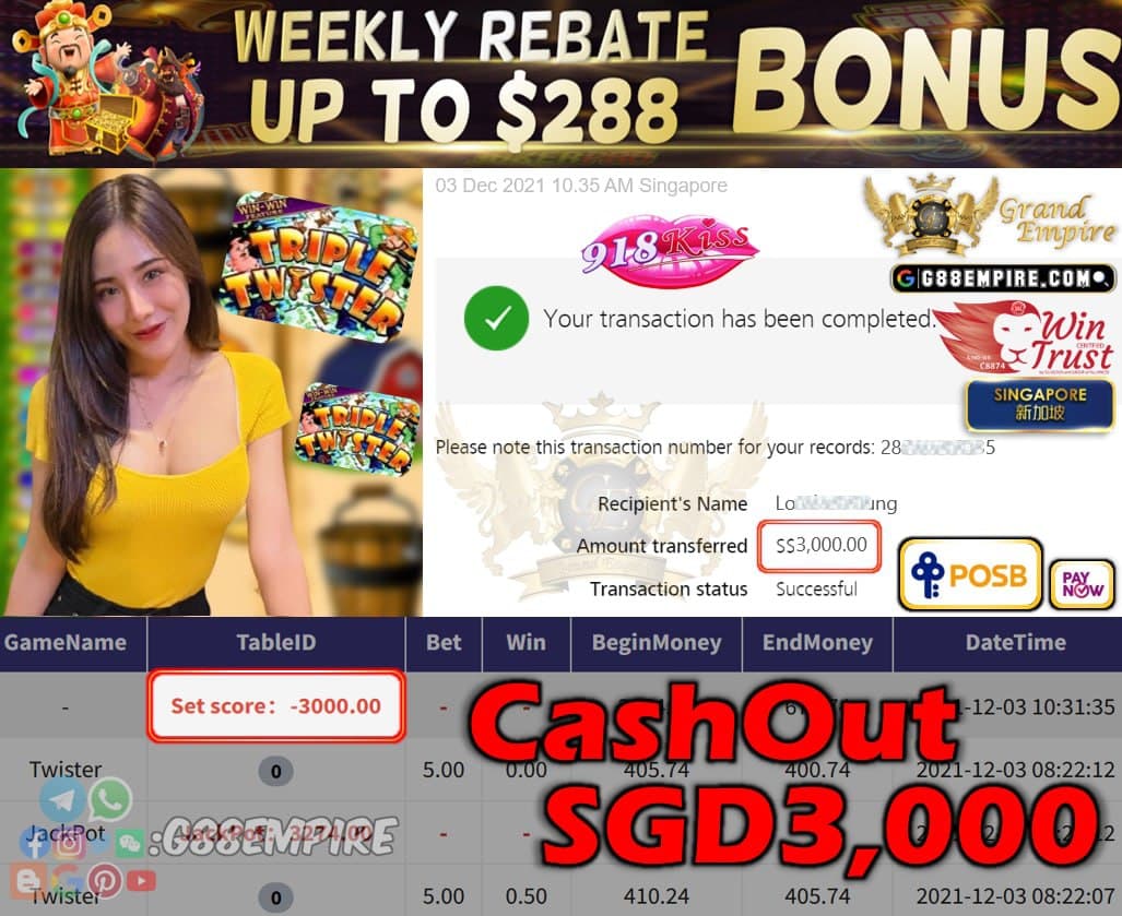 918KISS - TWISTER CASHOUT SGD3000 !!!