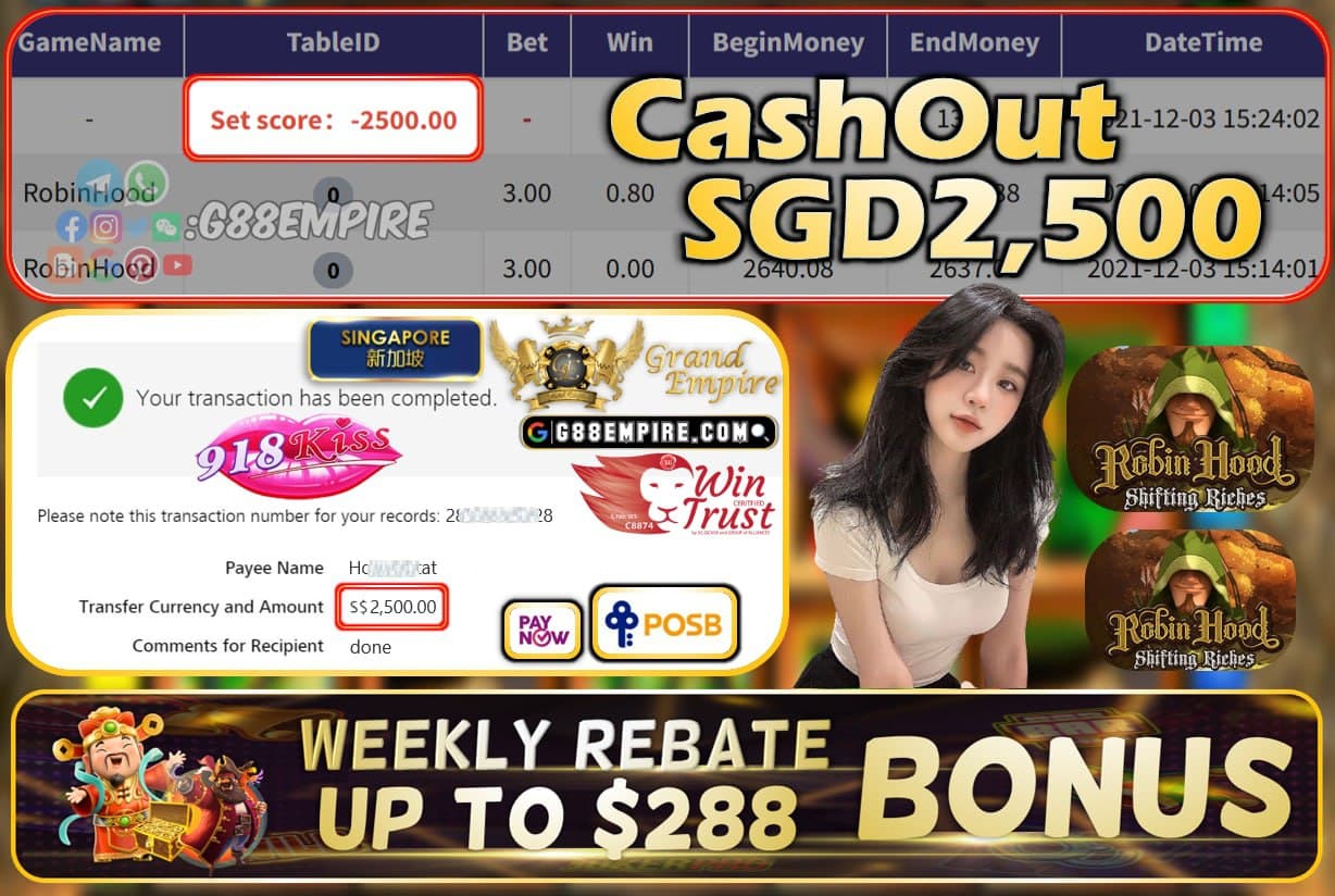 918KISS - ROBINHOOD CASHOUT SGD2500 !!!