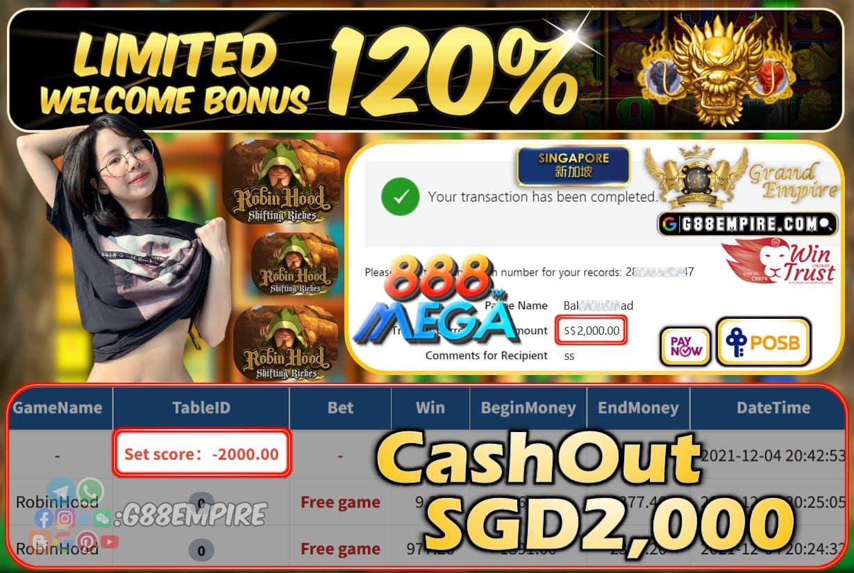 MEGA888 - ROBINHOOD CASHOUT SGD2000 !!!