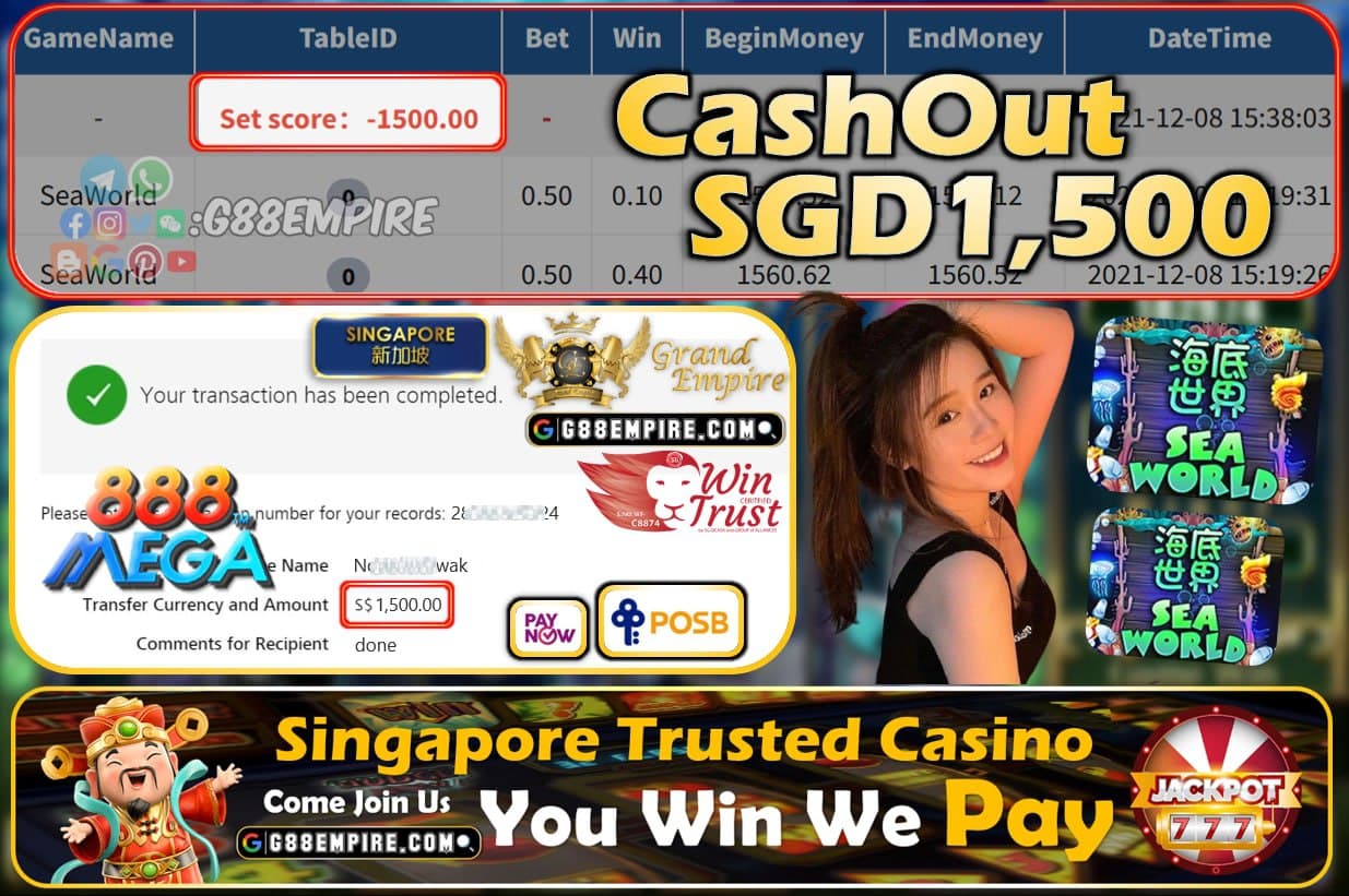 MEGA888 - SEAWORLD CASHOUT SGD1500 !!!