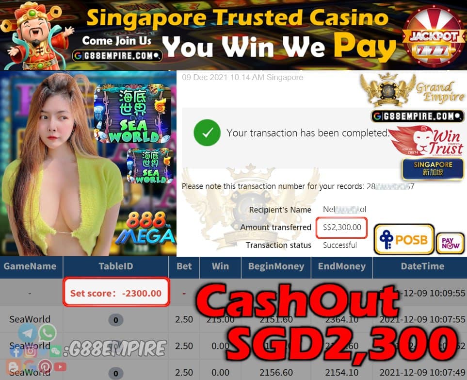 MEGA888 - SEAWORLD CASHOUT SGD2300 !!!