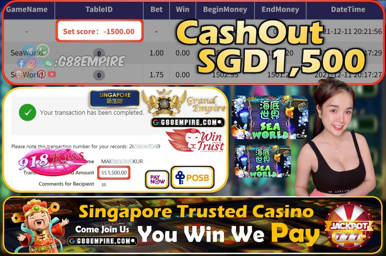 918KISS - SEAWORLD CASHOUT SGD1500 !!!