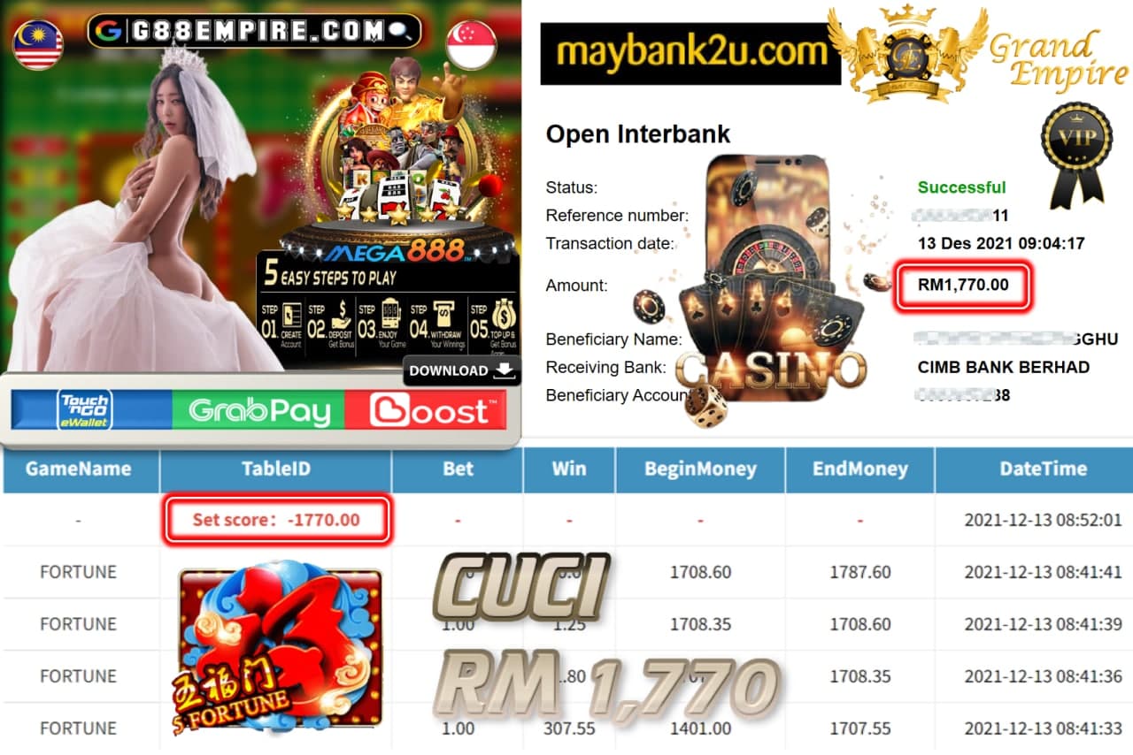 MEGA888 - FORTUNE CUCI RM1,770 !!!