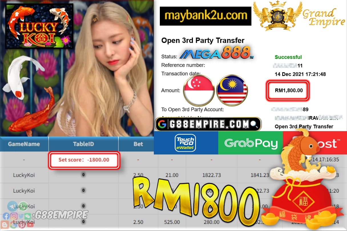 MEGA888 - LUCKYKOI CUCI RM1,800 !!!