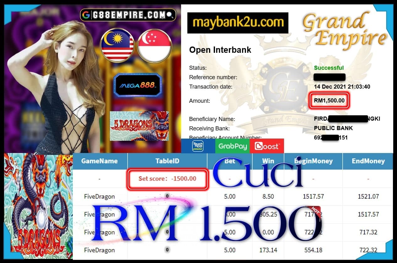 MEGA888 - FIVEDRAGONS CUCI RM1,500 !!!