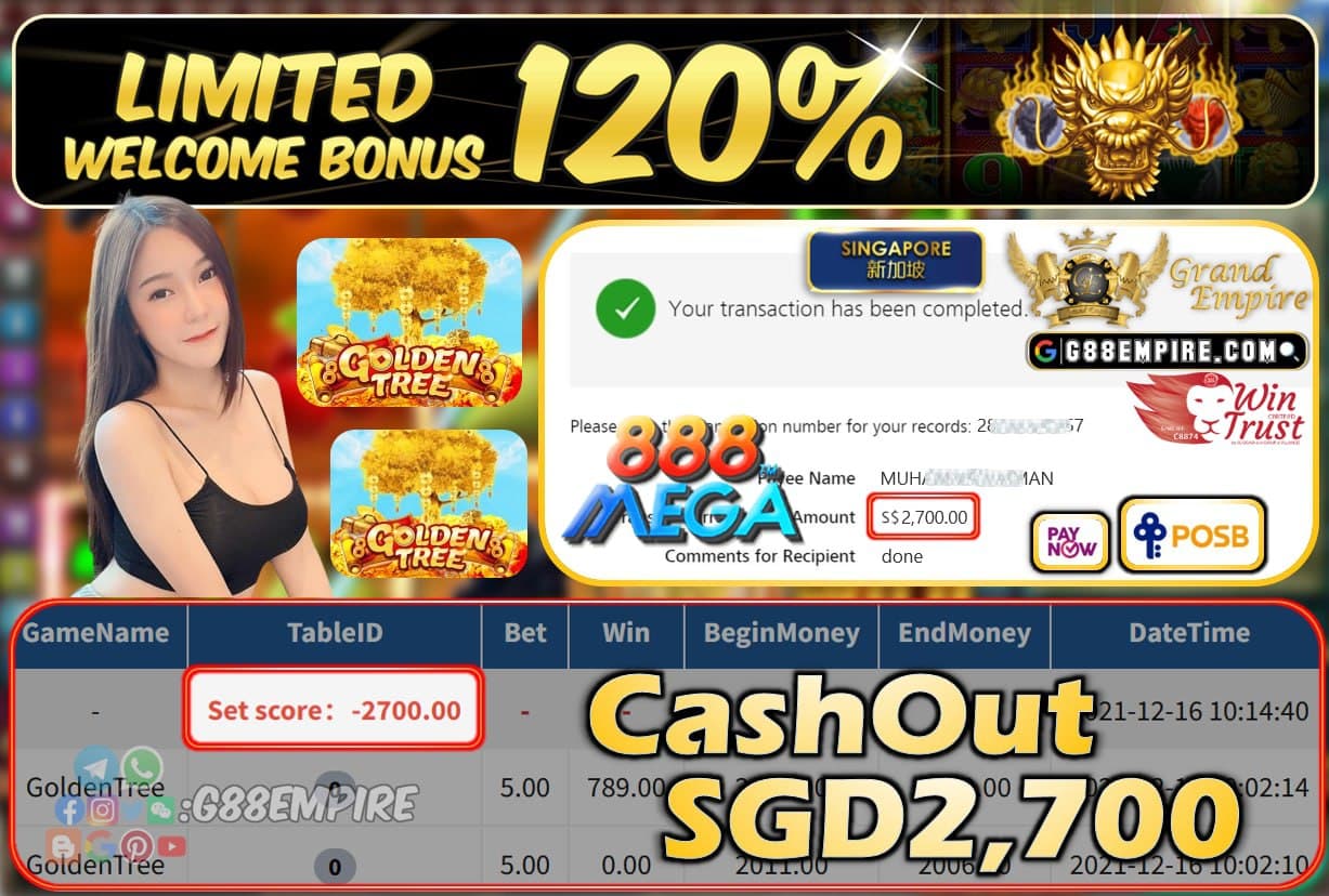 MEGA888 - GOLDEN TREE CASHOUT SGD2700 !!!