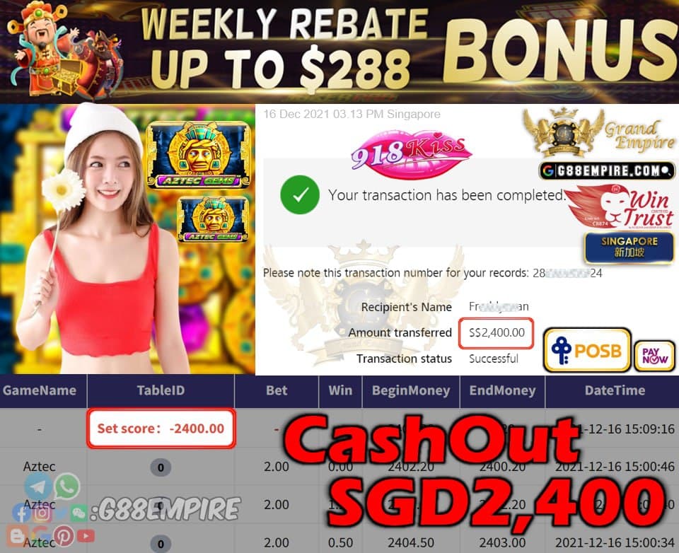 918KISS - AZTEC CASHOUT SGD2400 !!!