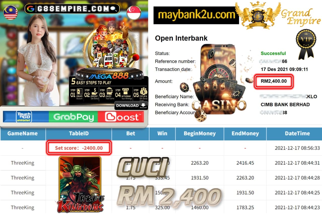 MEGA888 - THREEKING CUCI RM2,400 !!!