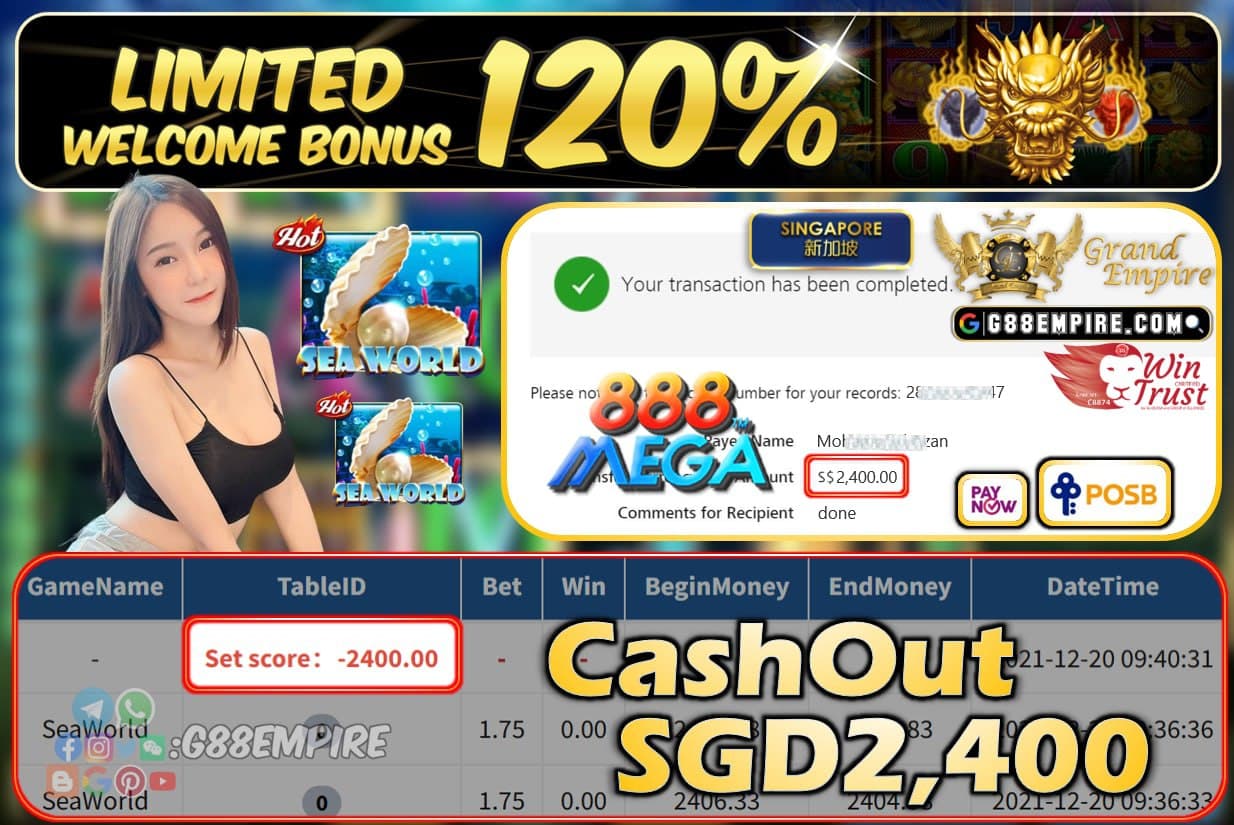 MEGA888 - SEAWORLD CASHOUT SGD2400 !!!