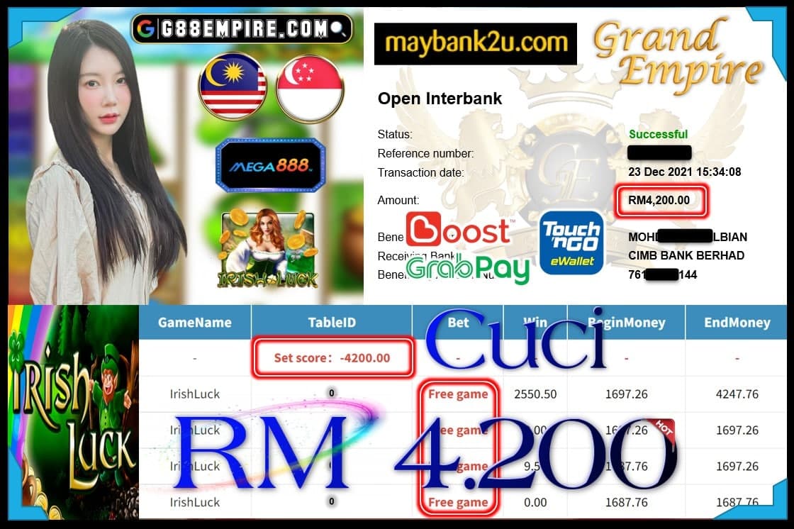 MEGA888 - IRISHLUCK CUCI RM4,200 !!!