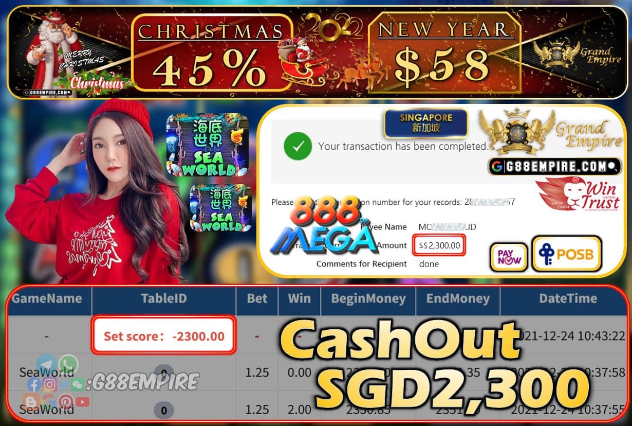 MEGA888 - SEAWORLD CASHOUT SGD2300 !!!