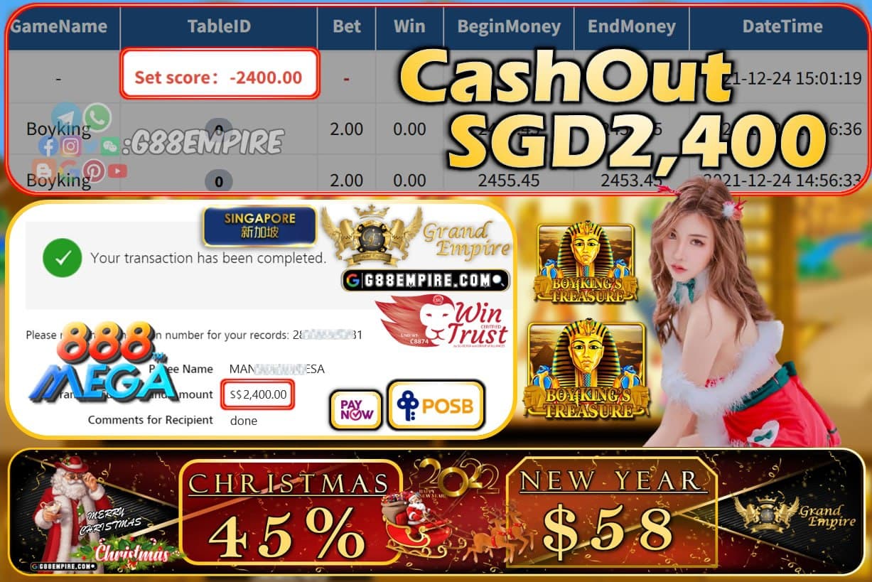 MEGA888 - BOYKING CASHOUT SGD2400 !!!