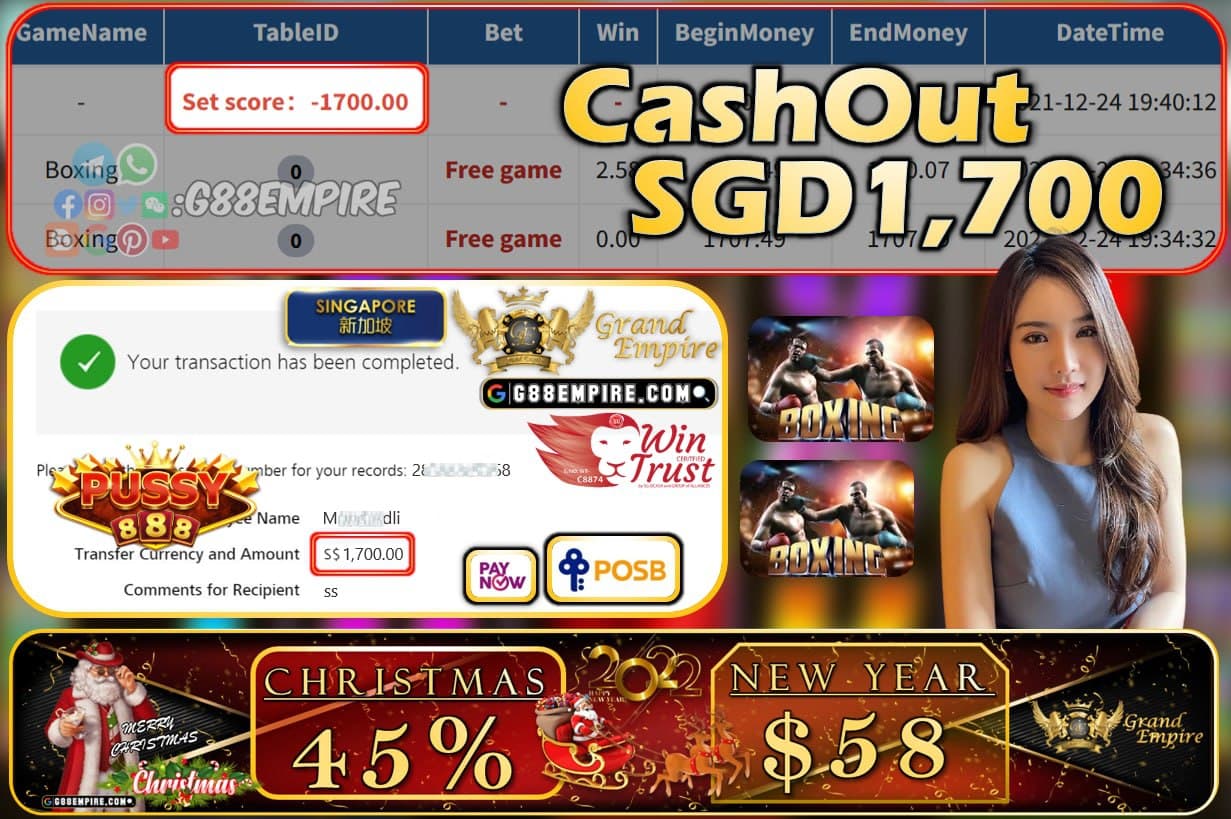 PUSSY888 - BOXING CASHOUT SGD1700 !!!