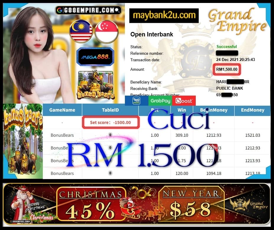 MEGA888 - BONUS BEARS CUCI RM1,500 !!!