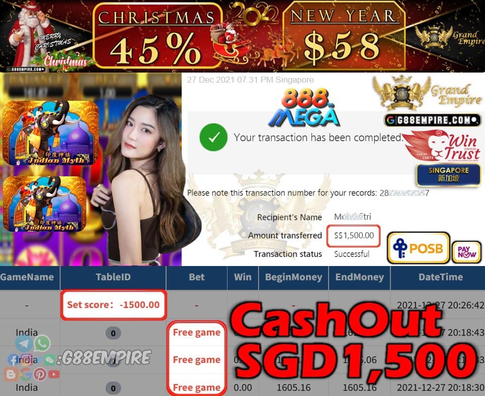 MEGA888 - INDIA CASHOUT SGD1500 !!!