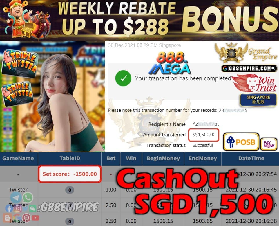 MEGA888 - TWISTER CASHOUT SGD1500 !!!