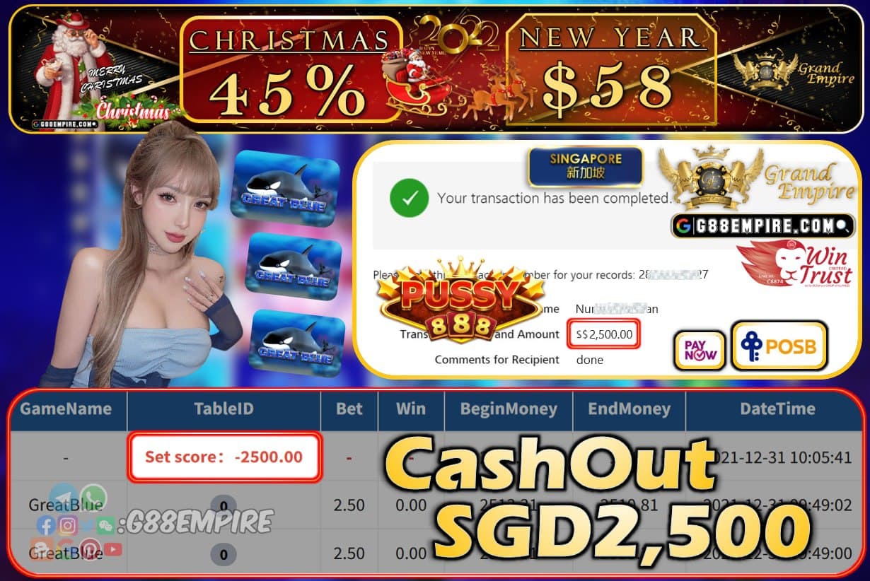 PUSSY888 - GREATBLUE CASHOUT SGD2500 !!!