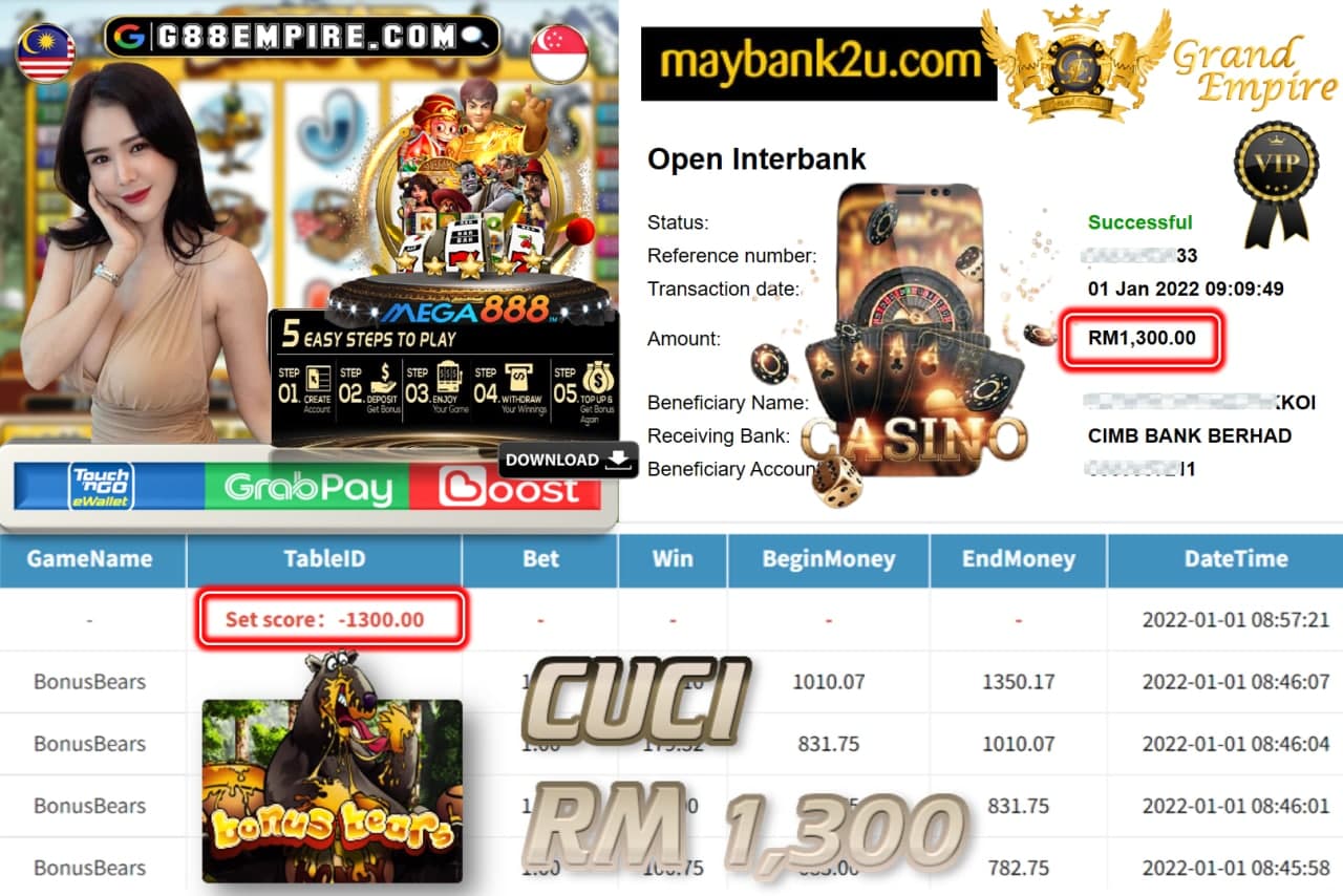 MEGA888 - BONUSBEARS CUCI RM1,300!!