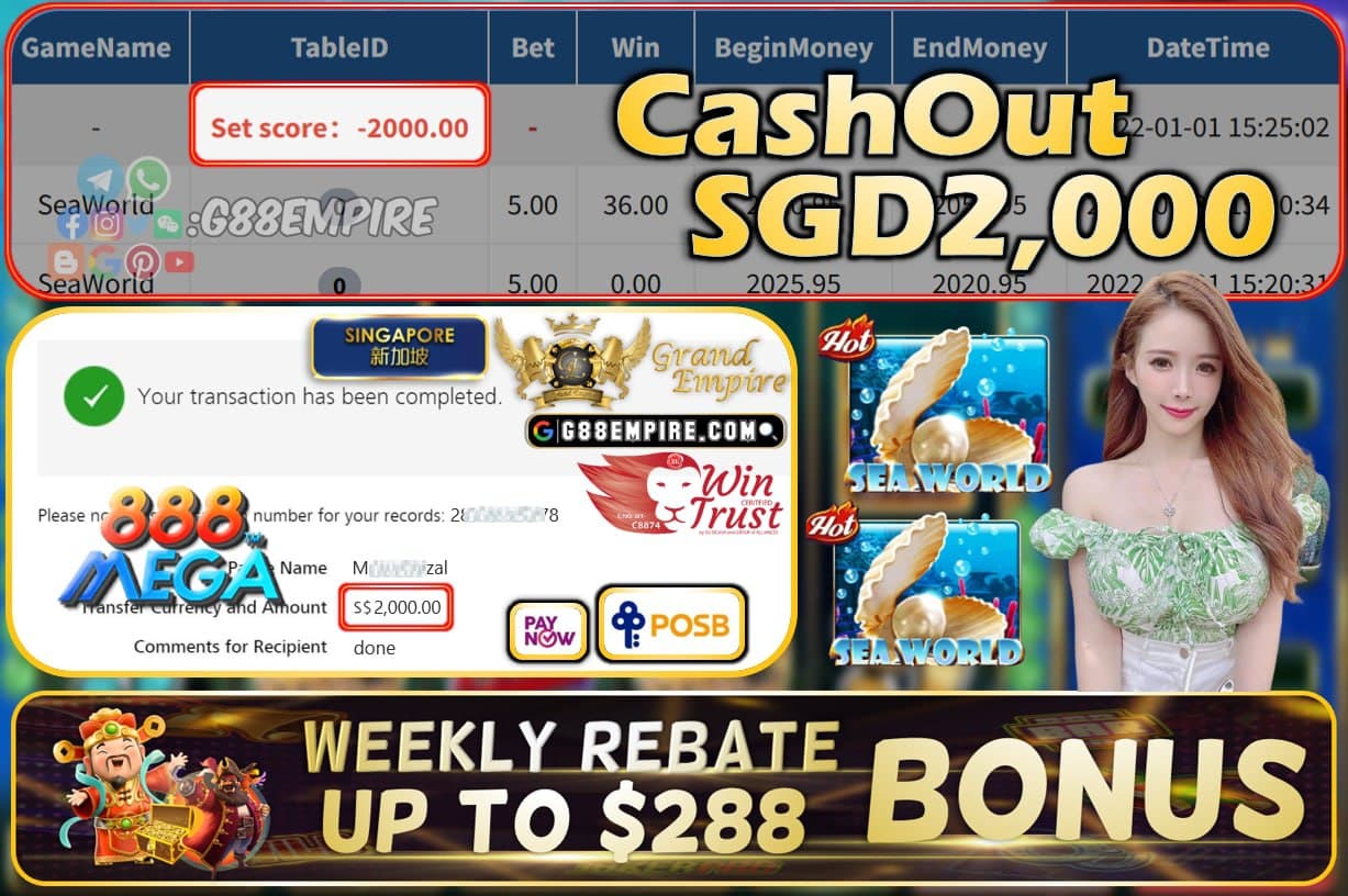 MEGA888 - SEAWORLD CASHOUT SGD2000 !!!