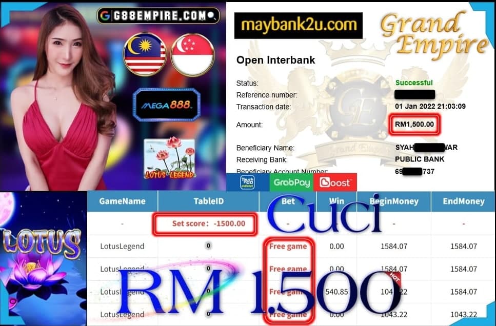 MEGA888 - LOTUSLEGEND CUCI RM1,500 !!!