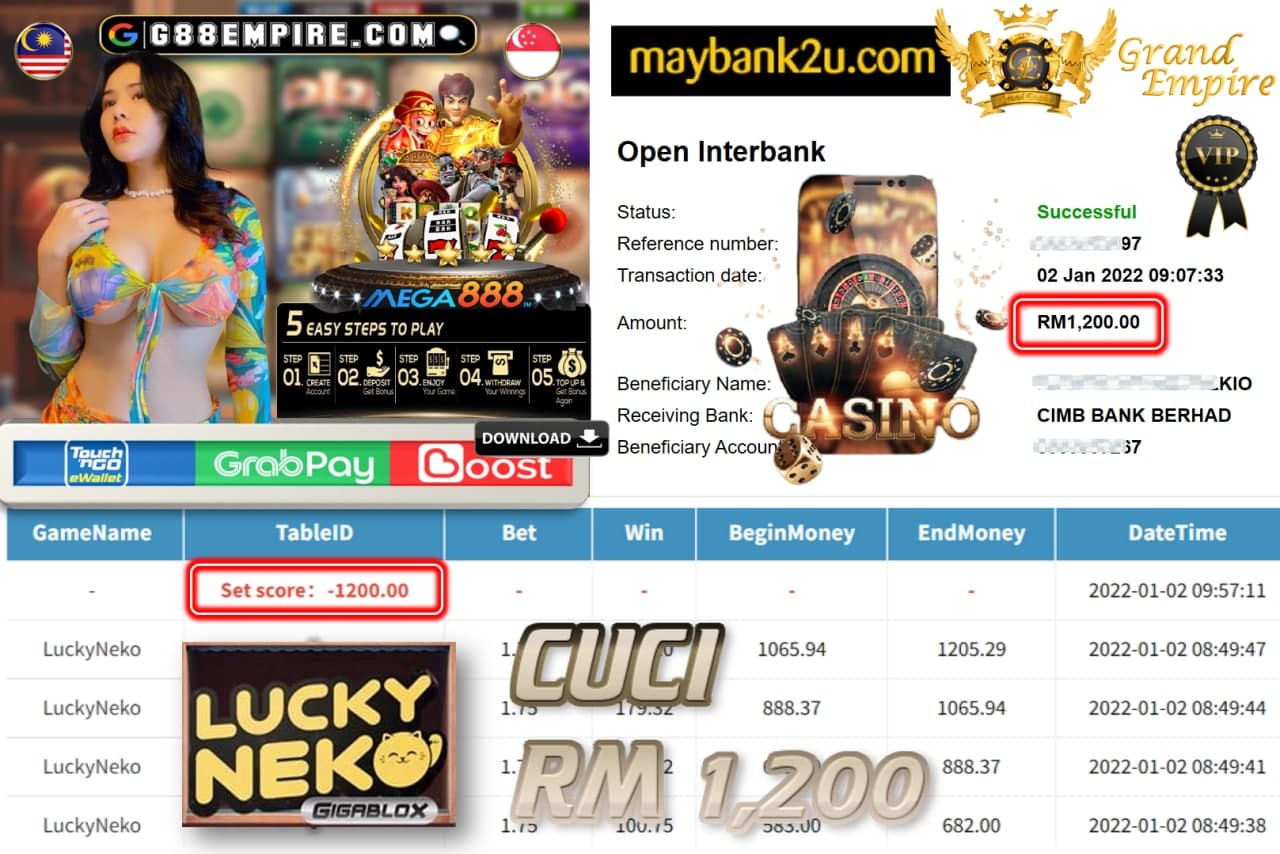 MEGA888 - LUCKYNEKO CUCI RM1,200 !!!