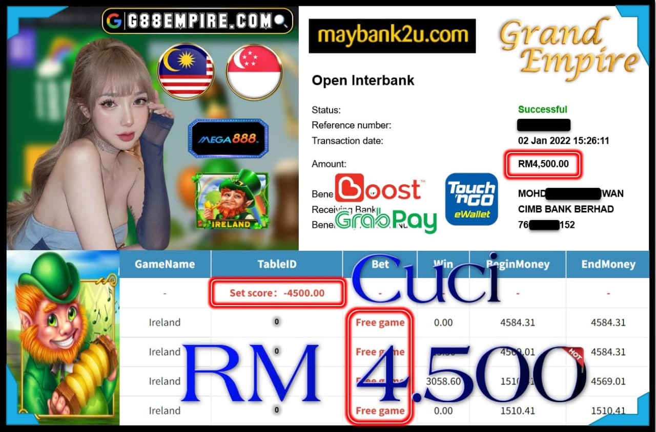 MEGA888 - IRELAND CUCI RM4,500 !!!