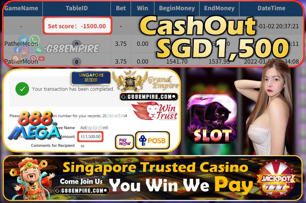 MEGA888 - PATHERMOON CASHOUT SGD1500 !!!