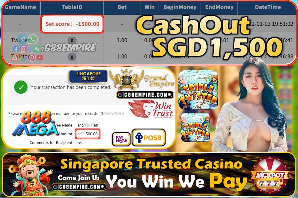 MEGA888 - TWISTER CASHOUT SGD1500 !!!