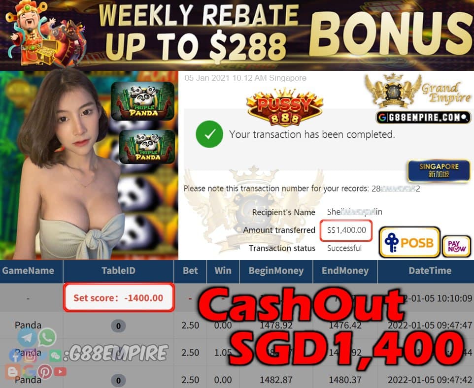 PUSSY888 - PANDA CASHOUT SGD1400 !!!