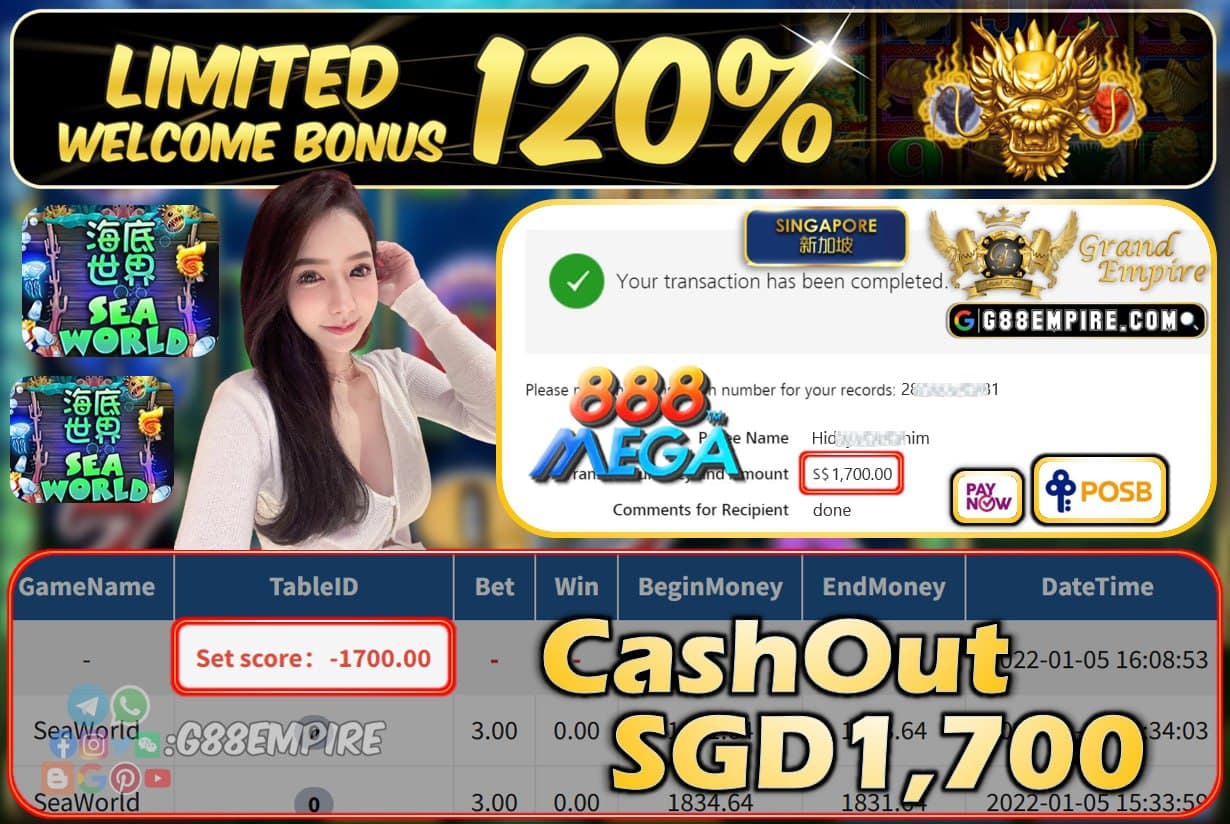 MEGA888 - SEAWORLD CASHOUT SGD1700 !!!