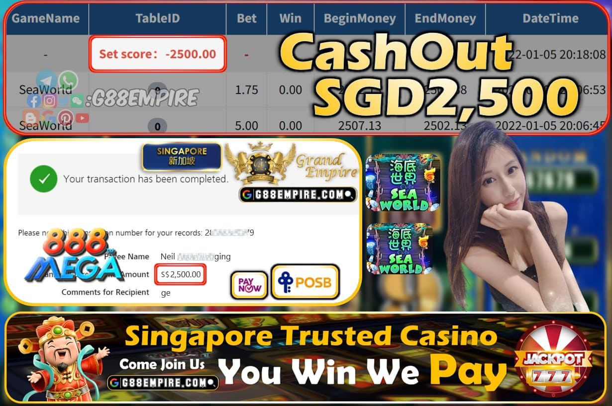 MEGA888 - SEAWORLD CASHOUT SGD2500 !!!